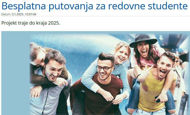 Besplatni željeznički prijevoz za redovite studenate 2025.
